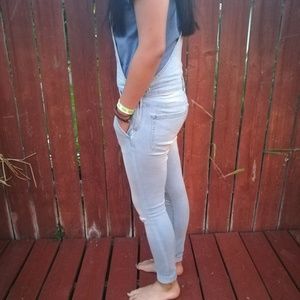 Denim distressed overalls